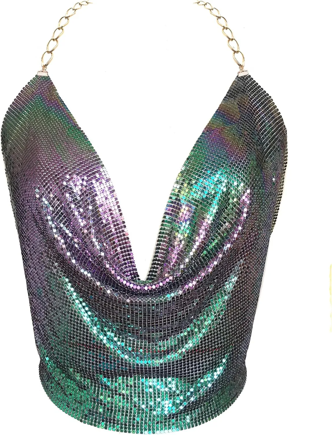 Gold Sexy Tops for Women Sparkly Deep V Neck Crop Tank Tops Cami Body Chain Top