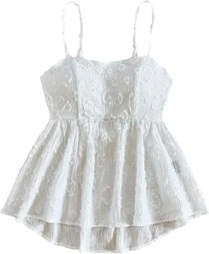 GORGLITTER Women's Asymmetrical Peplum Tops Ruffle Open Back Sleeveless Textured Strappy Cami Going Out Summer Top