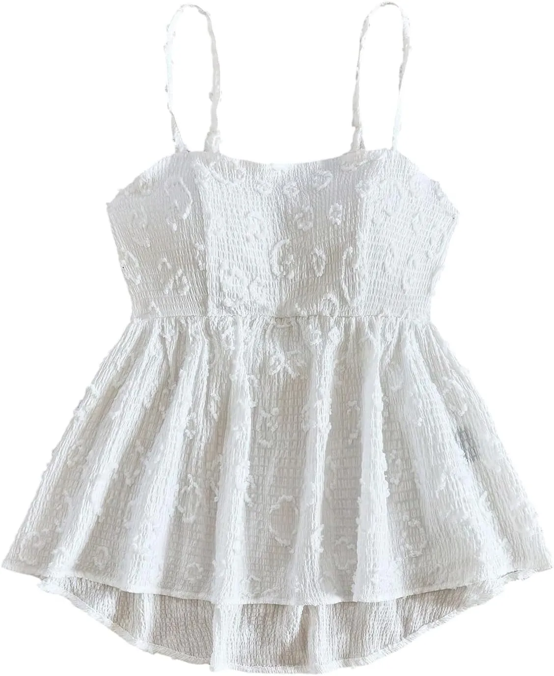 GORGLITTER Women's Asymmetrical Peplum Tops Ruffle Open Back Sleeveless Textured Strappy Cami Going Out Summer Top
