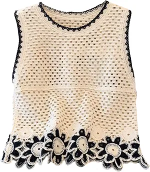 GORGLITTER Women's Crochet Tank Tops Hollow Out Sweater Vest Scoop Neck Sleeveless Cover Up Boho Knit Tops 2025