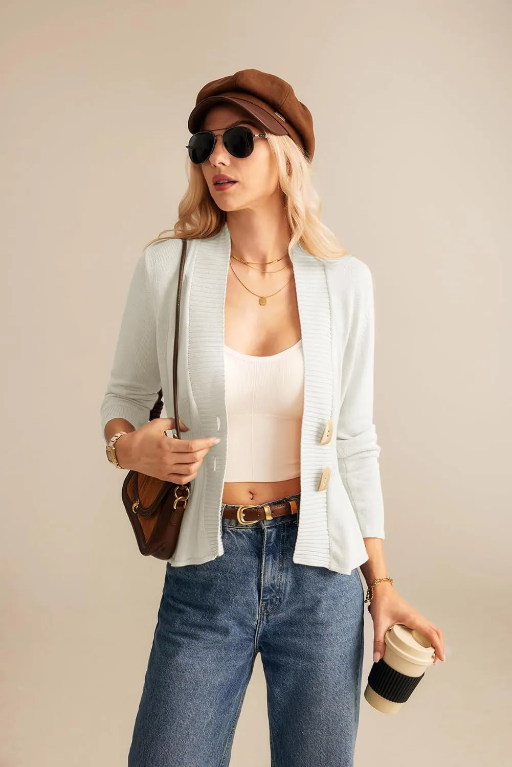 GRACE KARIN Women 2025 Button Down Lightweight Cardigan Casual Open Front Sweater Crochet Tops Knitted Coat