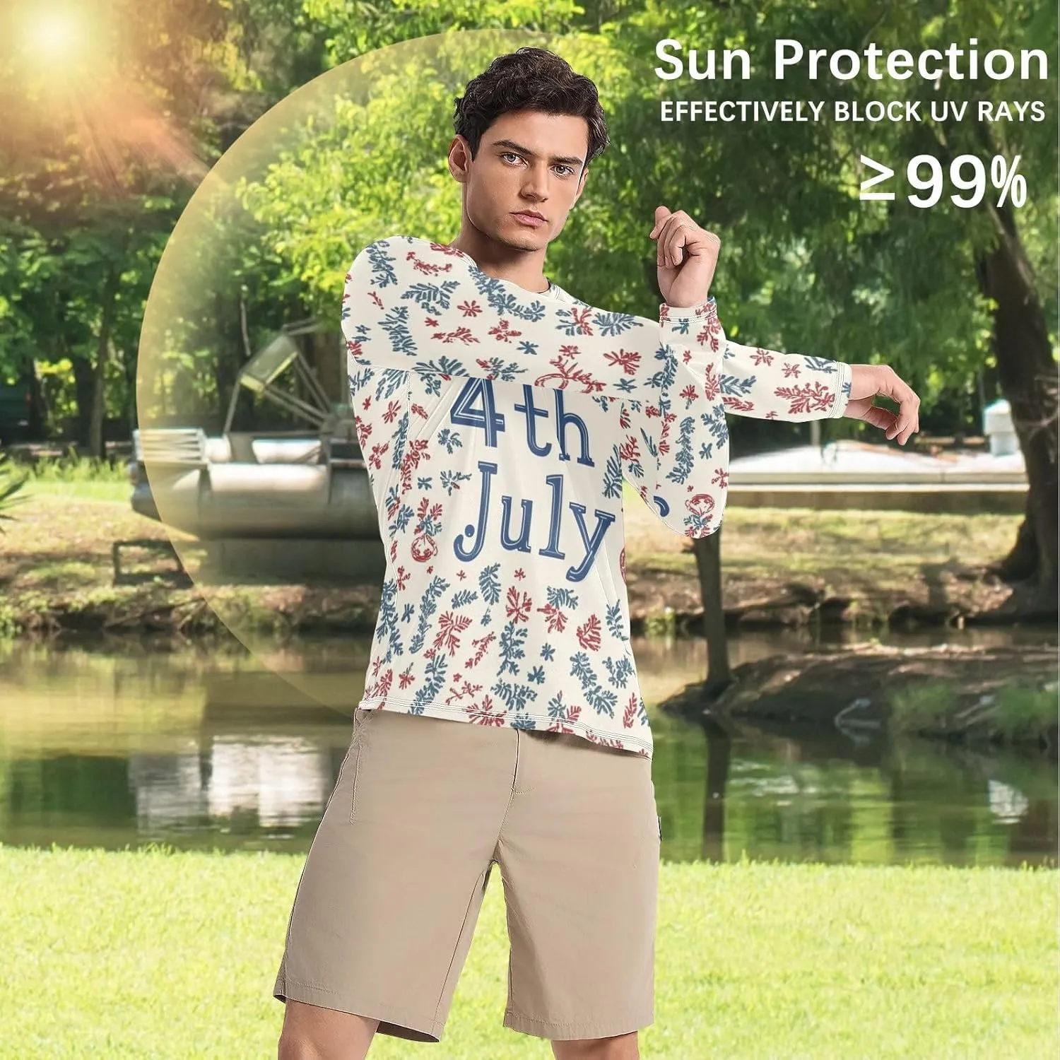 Gradient Iridescent Glitter Men's Sun Protection Shirts UPF 50  Long Sleeve Rash Guard Swim Beach Shirt Quick Dry