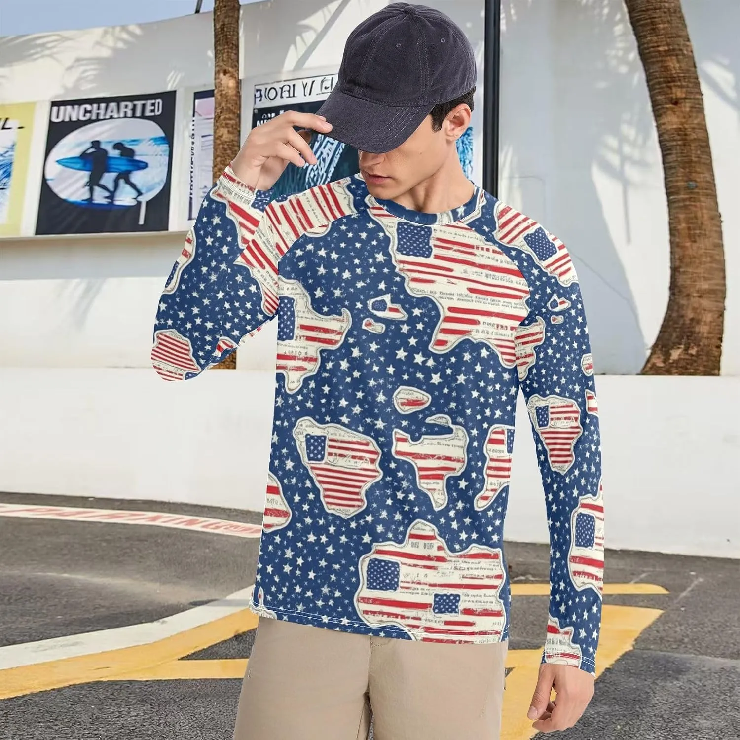 Gradient Iridescent Glitter Men's Sun Protection Shirts UPF 50  Long Sleeve Rash Guard Swim Beach Shirt Quick Dry