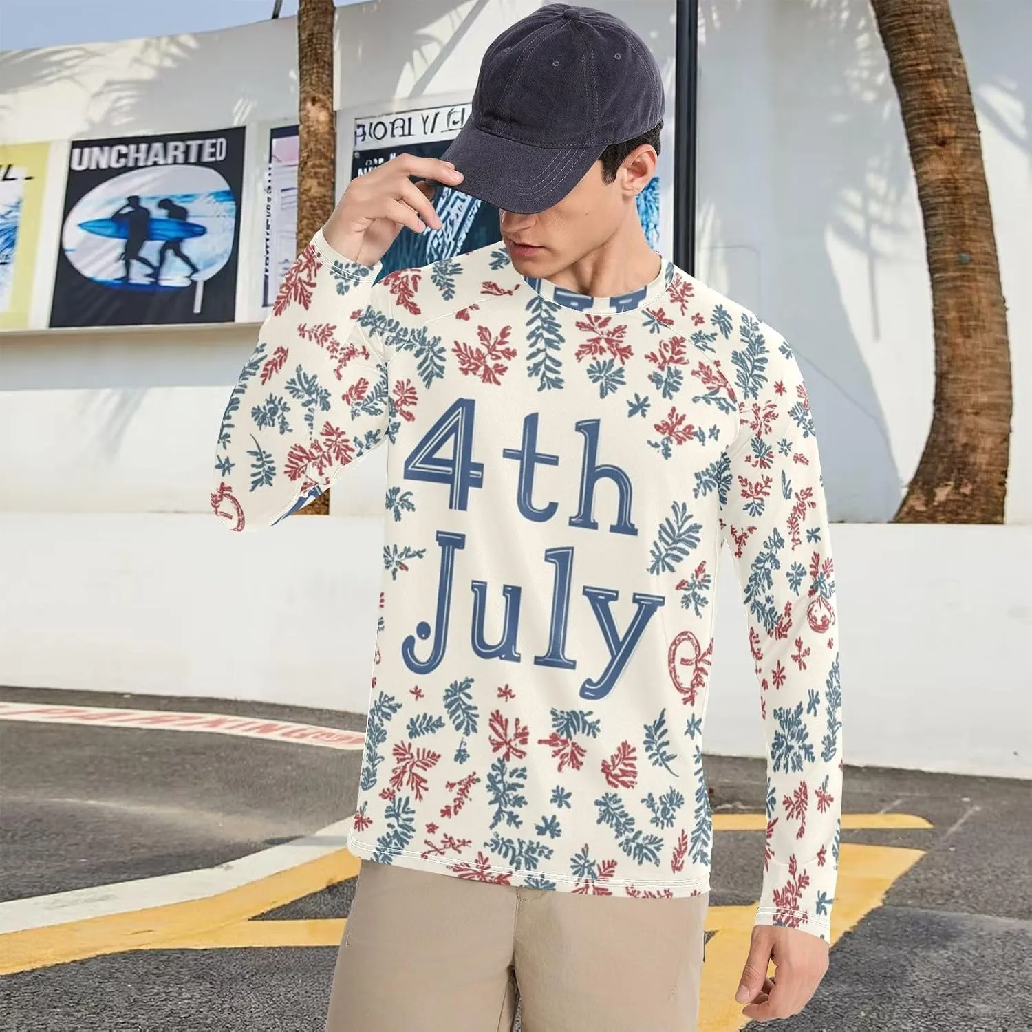 Gradient Iridescent Glitter Men's Sun Protection Shirts UPF 50  Long Sleeve Rash Guard Swim Beach Shirt Quick Dry