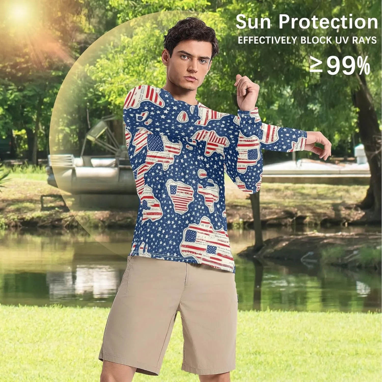 Gradient Iridescent Glitter Men's Sun Protection Shirts UPF 50  Long Sleeve Rash Guard Swim Beach Shirt Quick Dry