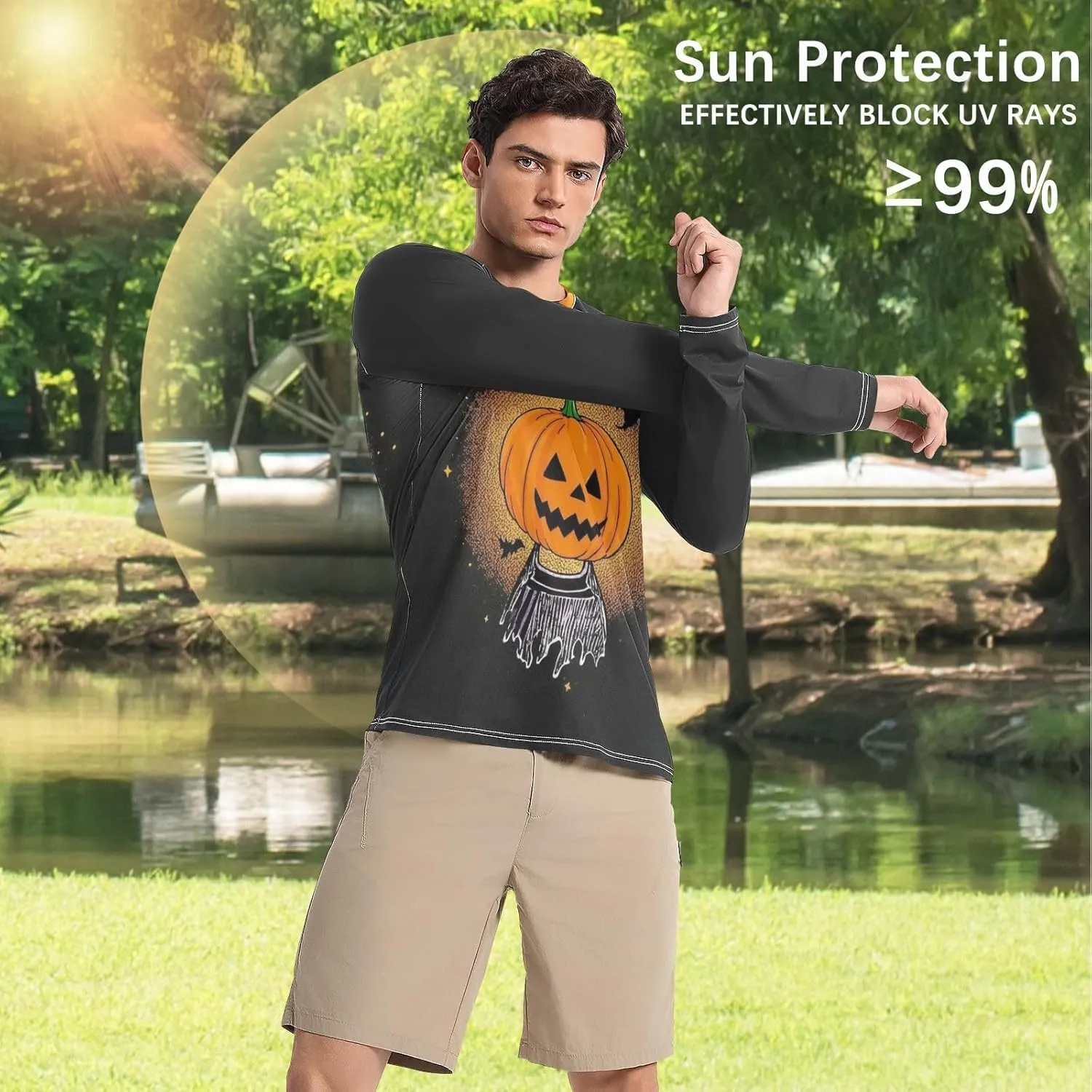 Gradient Iridescent Glitter Men's Sun Protection Shirts UPF 50  Long Sleeve Rash Guard Swim Beach Shirt Quick Dry