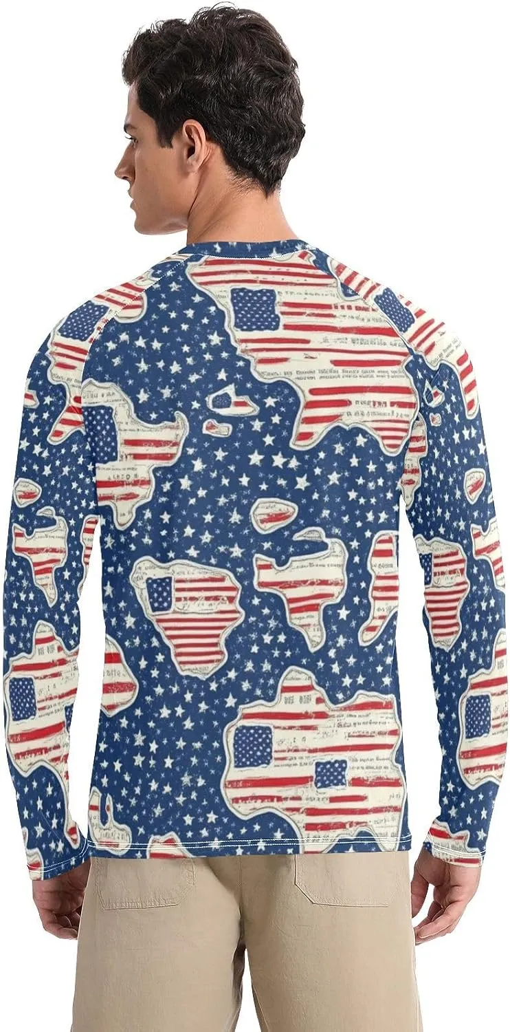 Gradient Iridescent Glitter Men's Sun Protection Shirts UPF 50  Long Sleeve Rash Guard Swim Beach Shirt Quick Dry