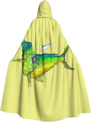Green Fish Print Variety Hooded Cloak For Halloween Carnival Cosplay And Themed Parties Cloak