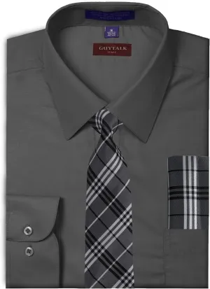 Guytalk Mens Dress Shirt with Matching Tie and Handkerchief(30 Colors, XS-5XL)