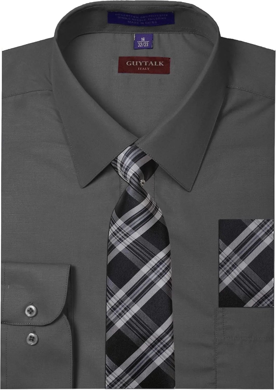 Guytalk Mens Dress Shirt with Matching Tie and Handkerchief(30 Colors, XS-5XL)