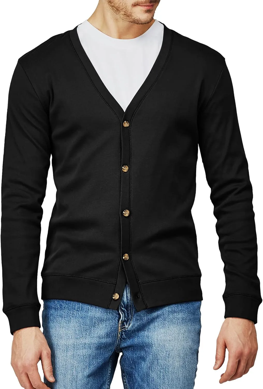 H2H Mens Casual Slim Fit Cardigans V-Neck Basic Designed Long Sleeve Button Down