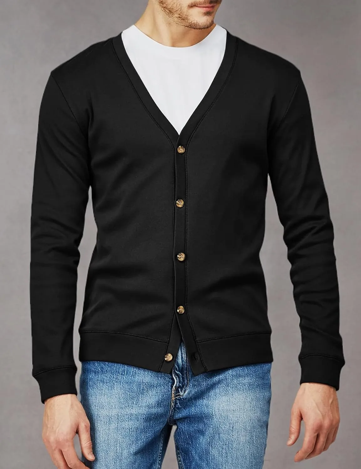 H2H Mens Casual Slim Fit Cardigans V-Neck Basic Designed Long Sleeve Button Down