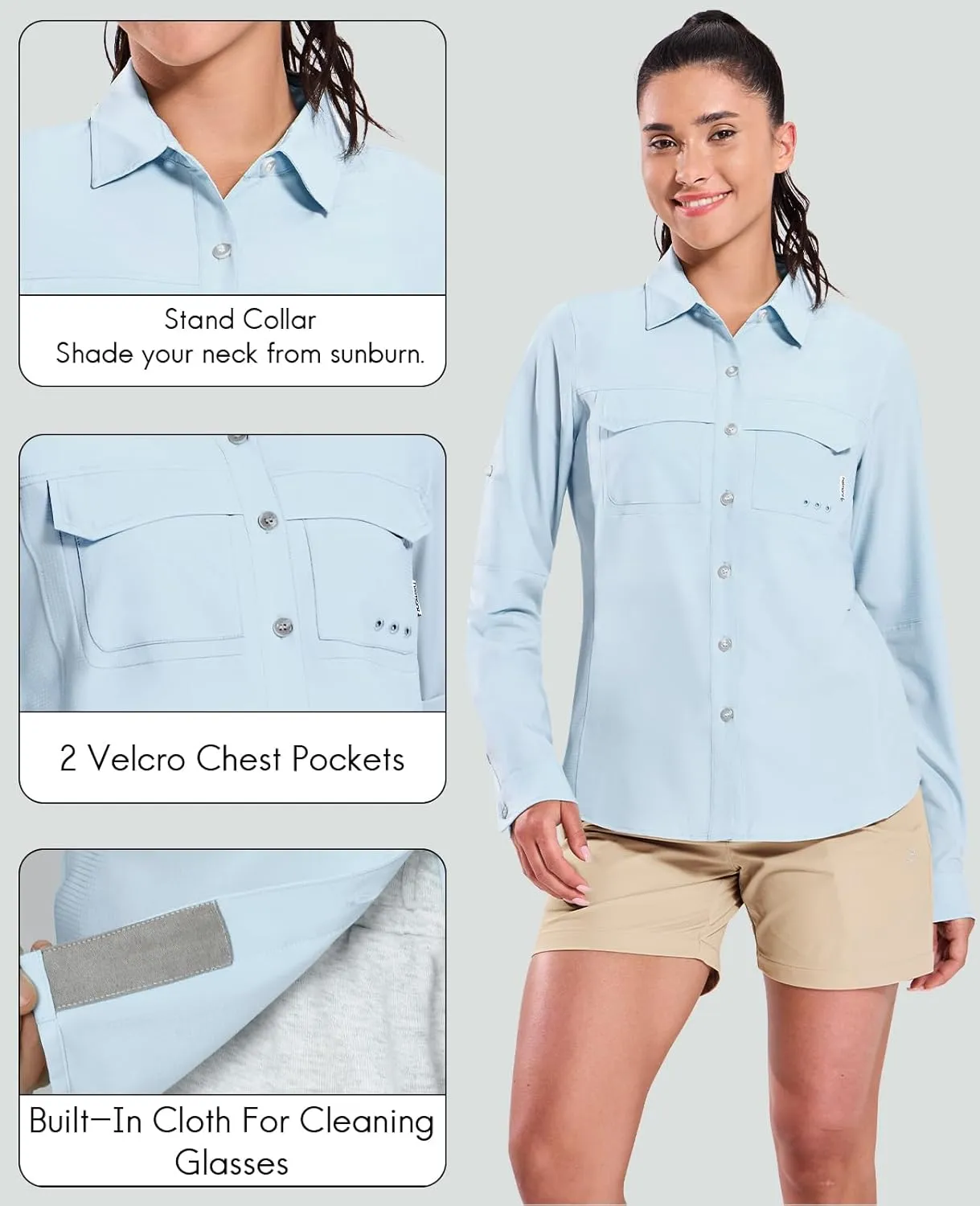 Haimont Women's Travel Hiking Fishing Button Down Shirt, UPF 50  UV Long Sleeve Sun Shirts for Outdoor Camping Sailing