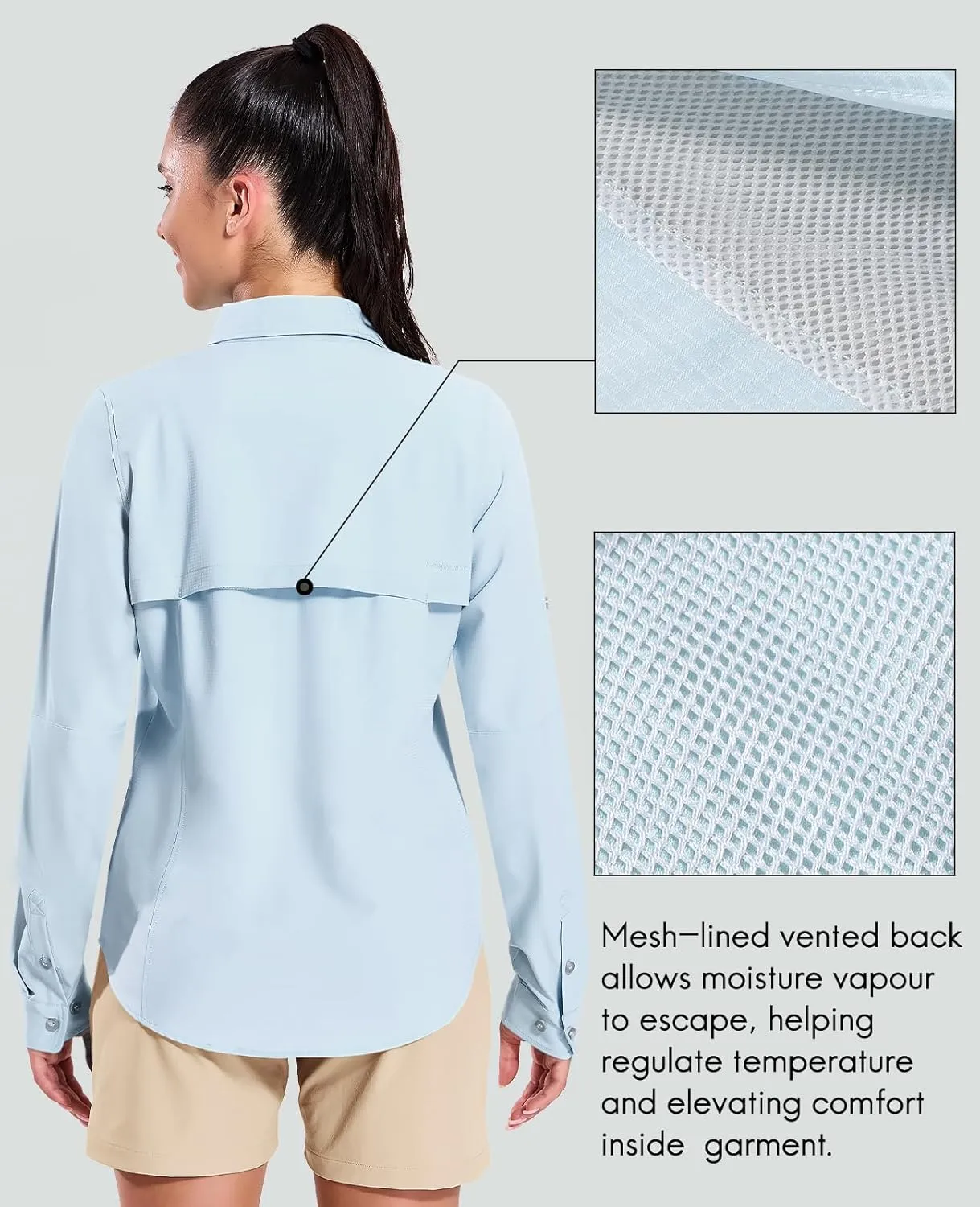 Haimont Women's Travel Hiking Fishing Button Down Shirt, UPF 50  UV Long Sleeve Sun Shirts for Outdoor Camping Sailing