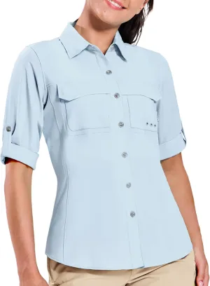 Haimont Women's Travel Hiking Fishing Button Down Shirt, UPF 50  UV Long Sleeve Sun Shirts for Outdoor Camping Sailing