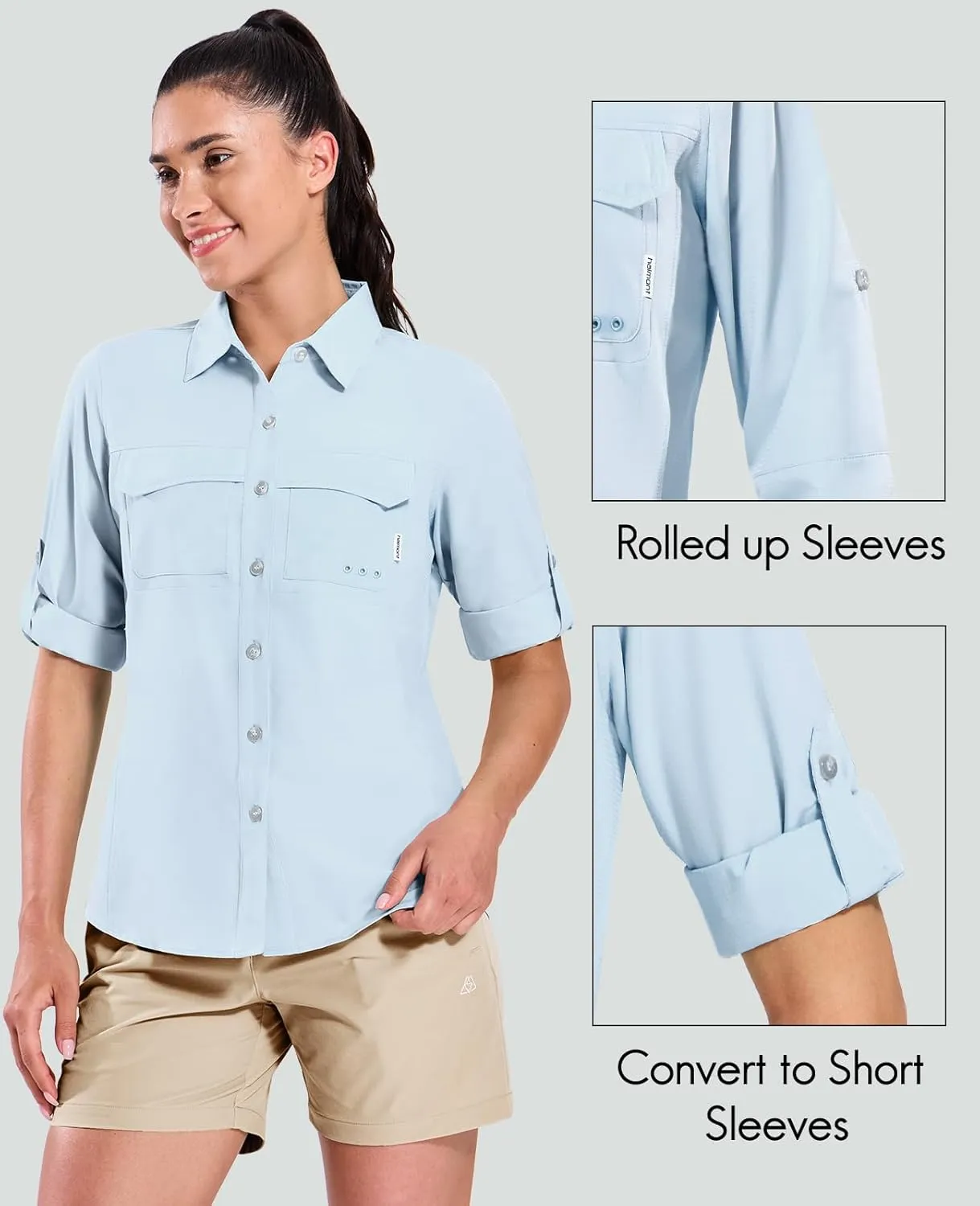 Haimont Women's Travel Hiking Fishing Button Down Shirt, UPF 50  UV Long Sleeve Sun Shirts for Outdoor Camping Sailing