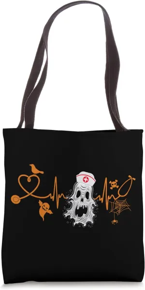 Halloween Nurse Ghost Heartbeat Medical Doctor RN Gift Tote Bag