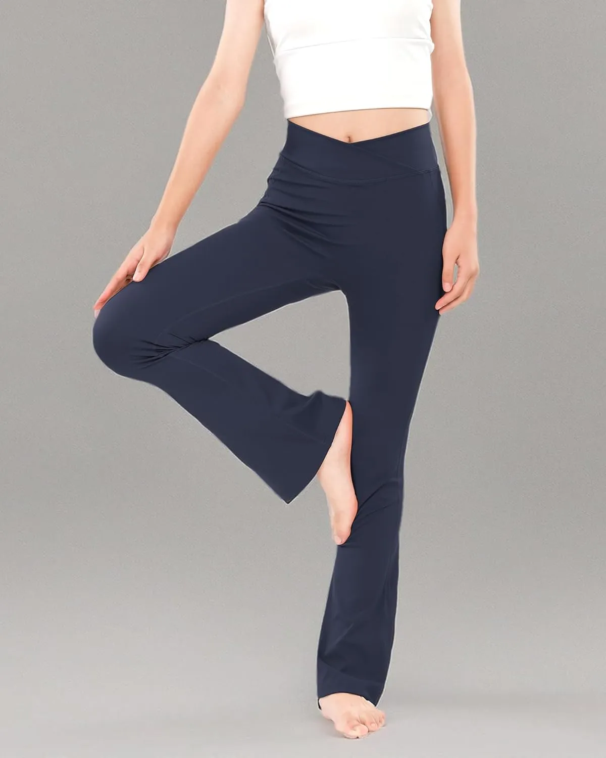 HASMES Girls Flare Leggings with Pockets Kids Bell Bottom High Waisted Flare Yoga Pants for Dance Activewear