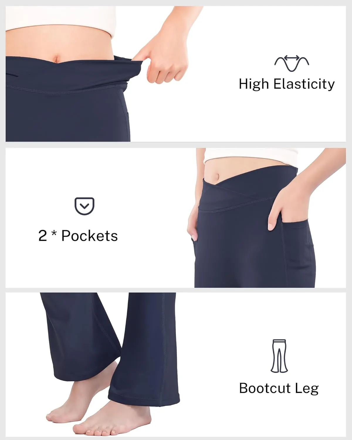 HASMES Girls Flare Leggings with Pockets Kids Bell Bottom High Waisted Flare Yoga Pants for Dance Activewear