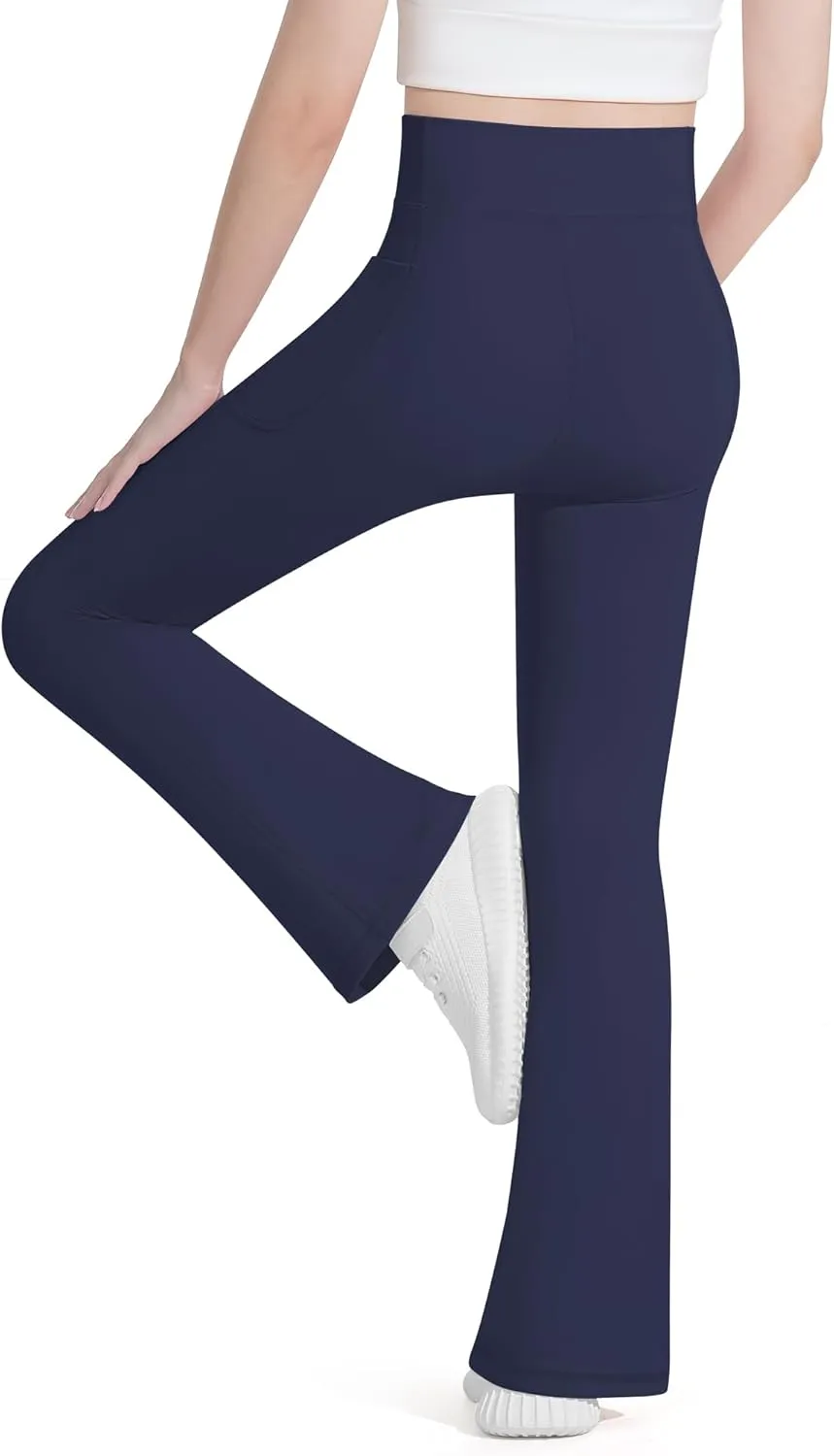 HASMES Girls Flare Leggings with Pockets Kids Bell Bottom High Waisted Flare Yoga Pants for Dance Activewear