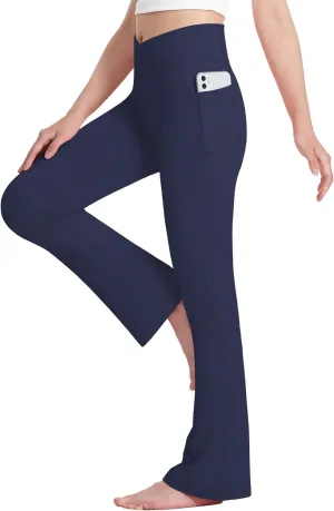 HASMES Girls Flare Leggings with Pockets Kids Bell Bottom High Waisted Flare Yoga Pants for Dance Activewear