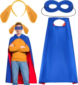 Hero Dog Costume Kit Puppy Ears Headband Blue Cloak Eye Mask for Adults Women Man Costume Halloween Birthday Party