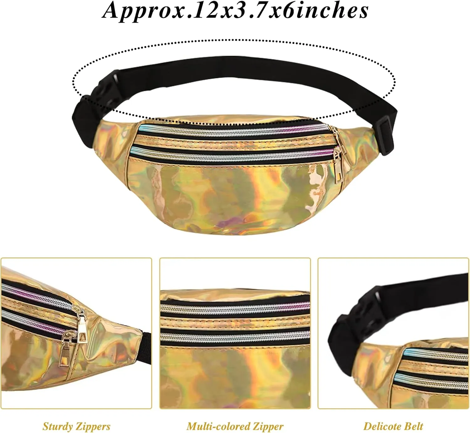 Hip Hop Costume Kit 80s 90s Bucket Hat Waist Bag Dollar Chain Ring Sunglasses Rapper Accessories Set (Black/Gold Set)