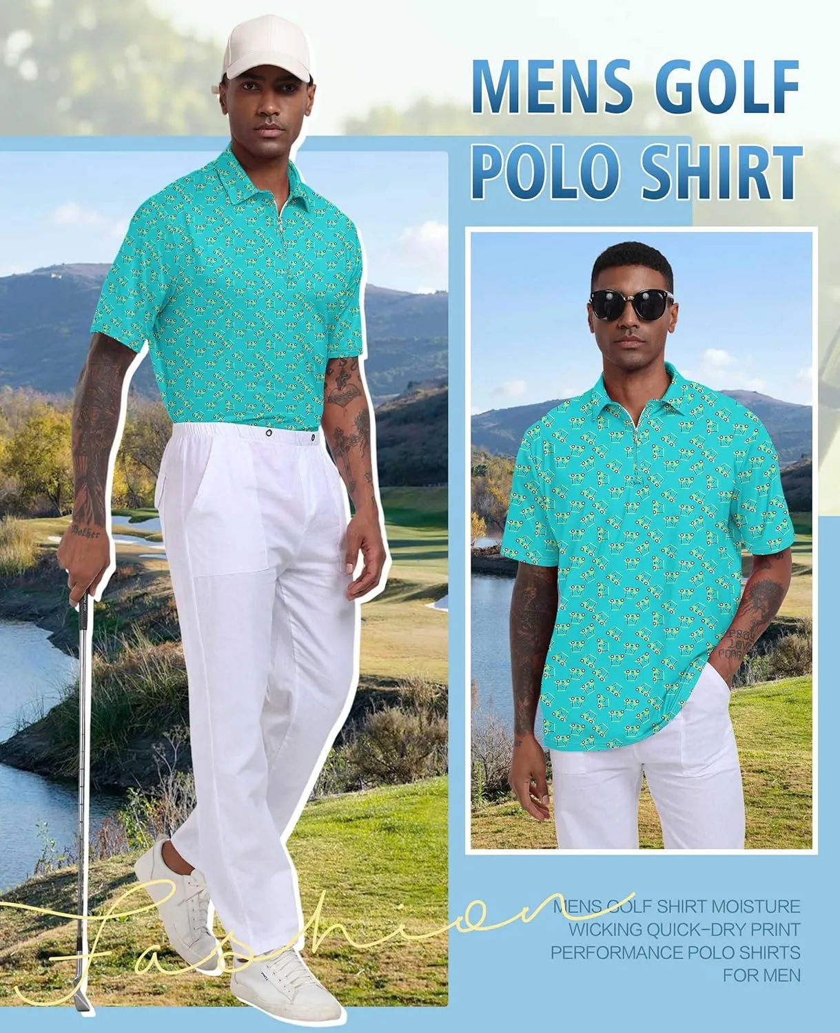 Hodaweisolp Men's Golf Shirts Dry Fit Moisture Wicking Performance Athletic Zipper Short Sleeve Polo Shirt for Men