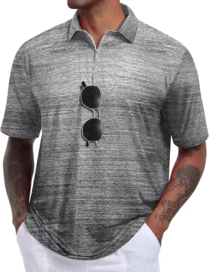 Hodaweisolp Men's Golf Shirts Dry Fit Moisture Wicking Performance Athletic Zipper Short Sleeve Polo Shirt for Men