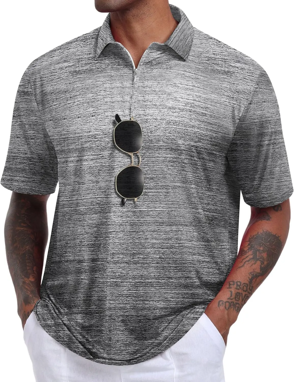 Hodaweisolp Men's Golf Shirts Dry Fit Moisture Wicking Performance Athletic Zipper Short Sleeve Polo Shirt for Men