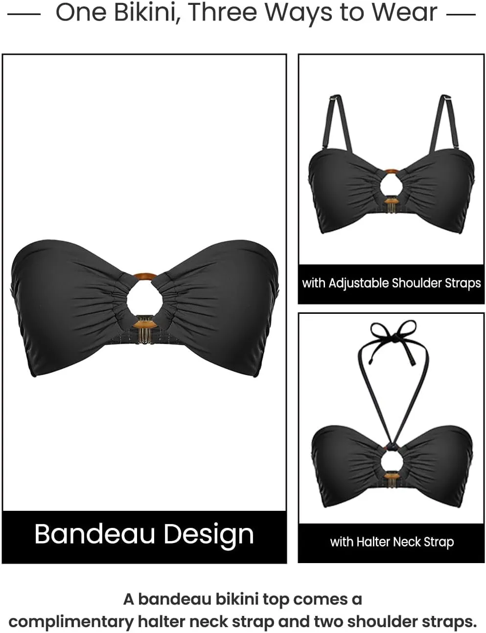 Holipick Bandeau Bikini Top for Women Strapless Swimsuit Tops Only Bathing Suit Tops with Shoulder Straps