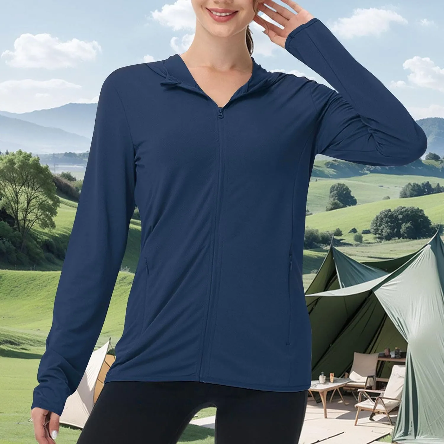 Hoodies for Women UPF 50  Sun Protection Shirts Lightweight Long Sleeve Sun Hoodie Jacket with Pockets for Hiking Outdoor