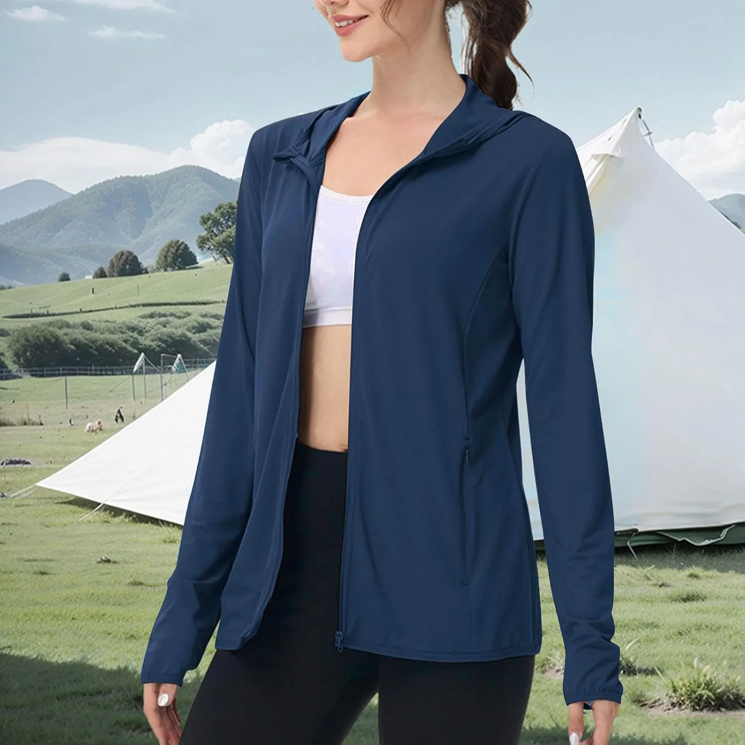 Hoodies for Women UPF 50  Sun Protection Shirts Lightweight Long Sleeve Sun Hoodie Jacket with Pockets for Hiking Outdoor