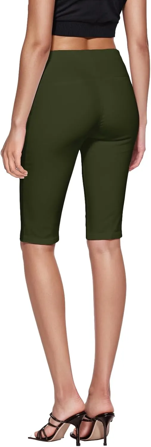 Hybrid & Company Womens Super Stretch Causal Pull On Millennium Twill Bermuda Shorts