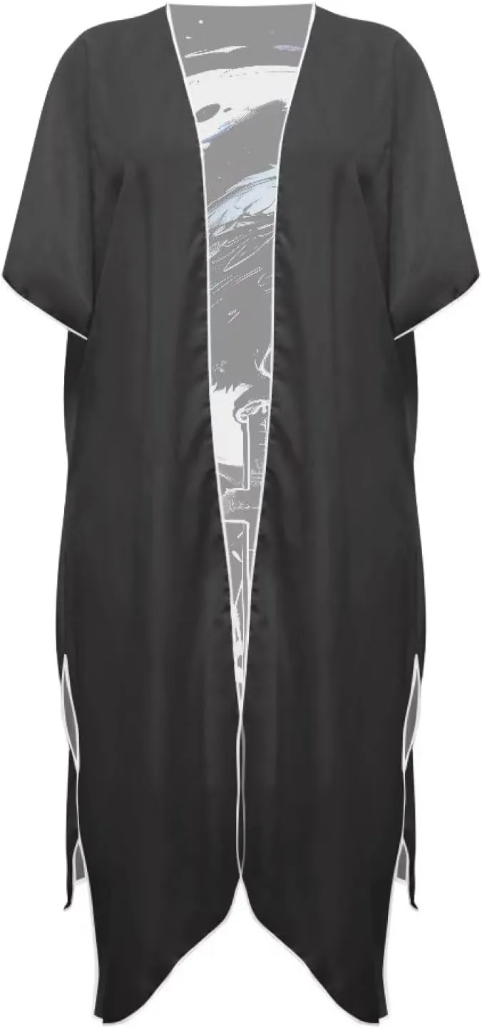 Irisjudy Women's Flowy Beach Kimono Boho Long Bikini Cover Up Dress, Tropical Style Short Sleeve Summer Kimono Cardigans