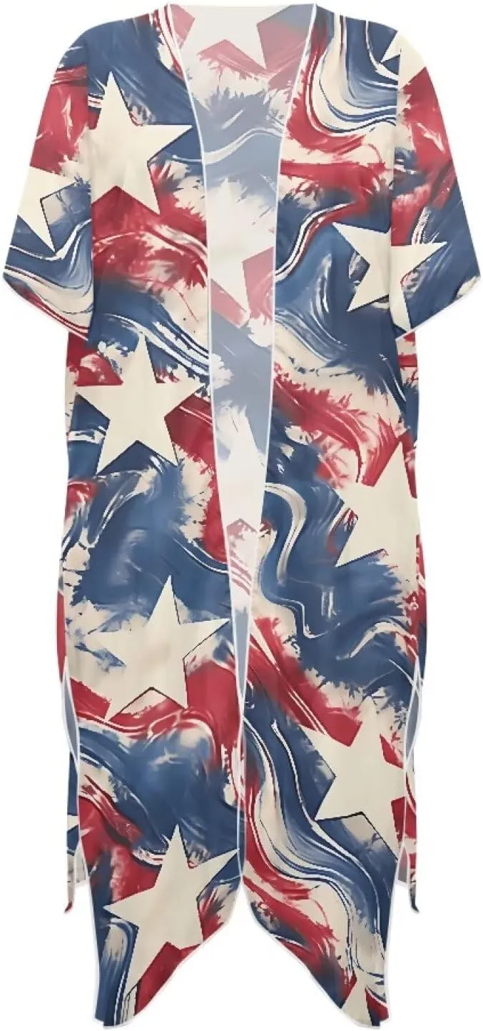 Irisjudy Women's Flowy Beach Kimono Boho Long Bikini Cover Up Dress, Tropical Style Short Sleeve Summer Kimono Cardigans