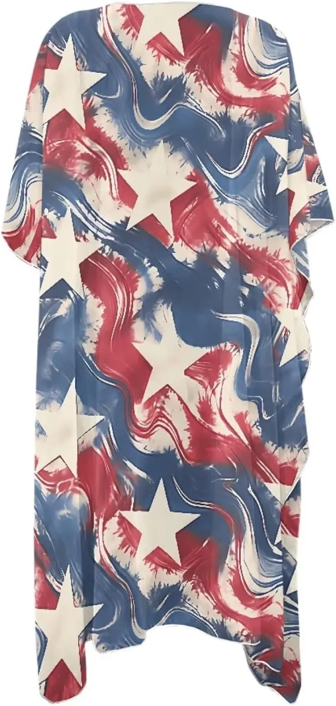 Irisjudy Women's Flowy Beach Kimono Boho Long Bikini Cover Up Dress, Tropical Style Short Sleeve Summer Kimono Cardigans