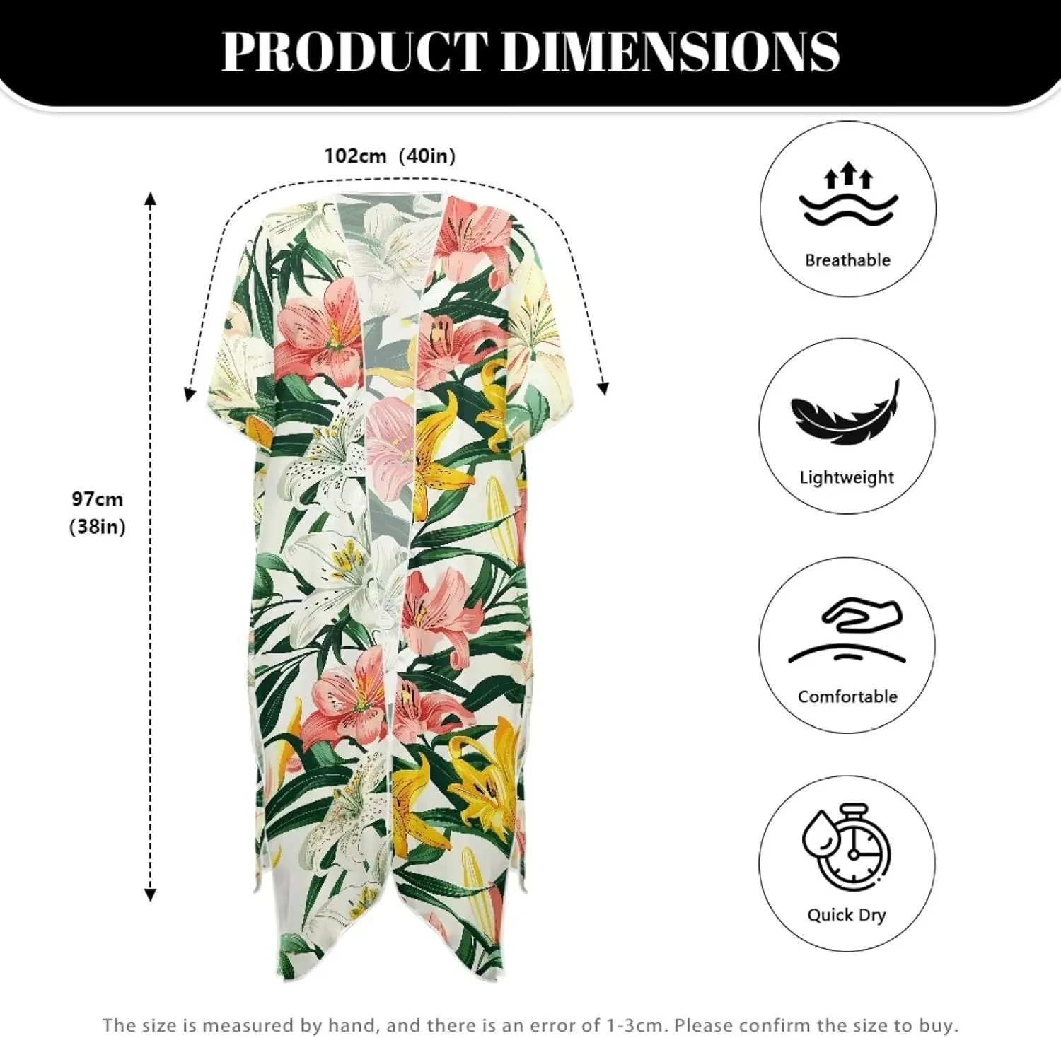 Irisjudy Women's Flowy Beach Kimono Boho Long Bikini Cover Up Dress, Tropical Style Short Sleeve Summer Kimono Cardigans
