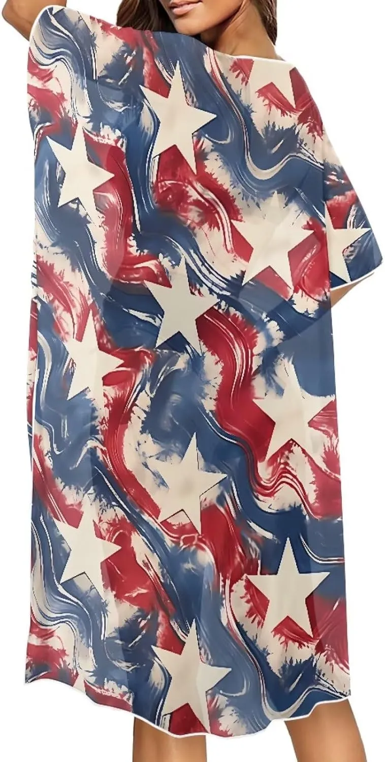 Irisjudy Women's Flowy Beach Kimono Boho Long Bikini Cover Up Dress, Tropical Style Short Sleeve Summer Kimono Cardigans