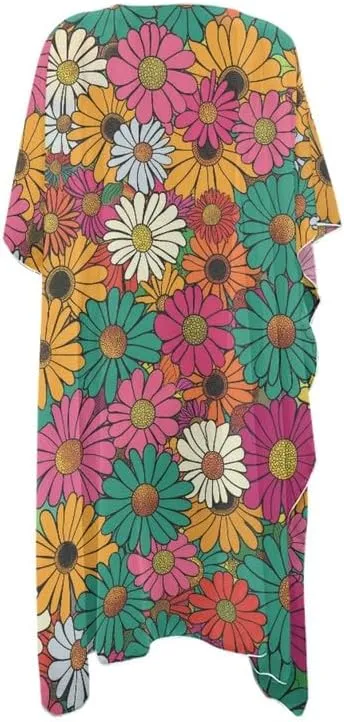 Irisjudy Women's Flowy Beach Kimono Boho Long Bikini Cover Up Dress, Tropical Style Short Sleeve Summer Kimono Cardigans