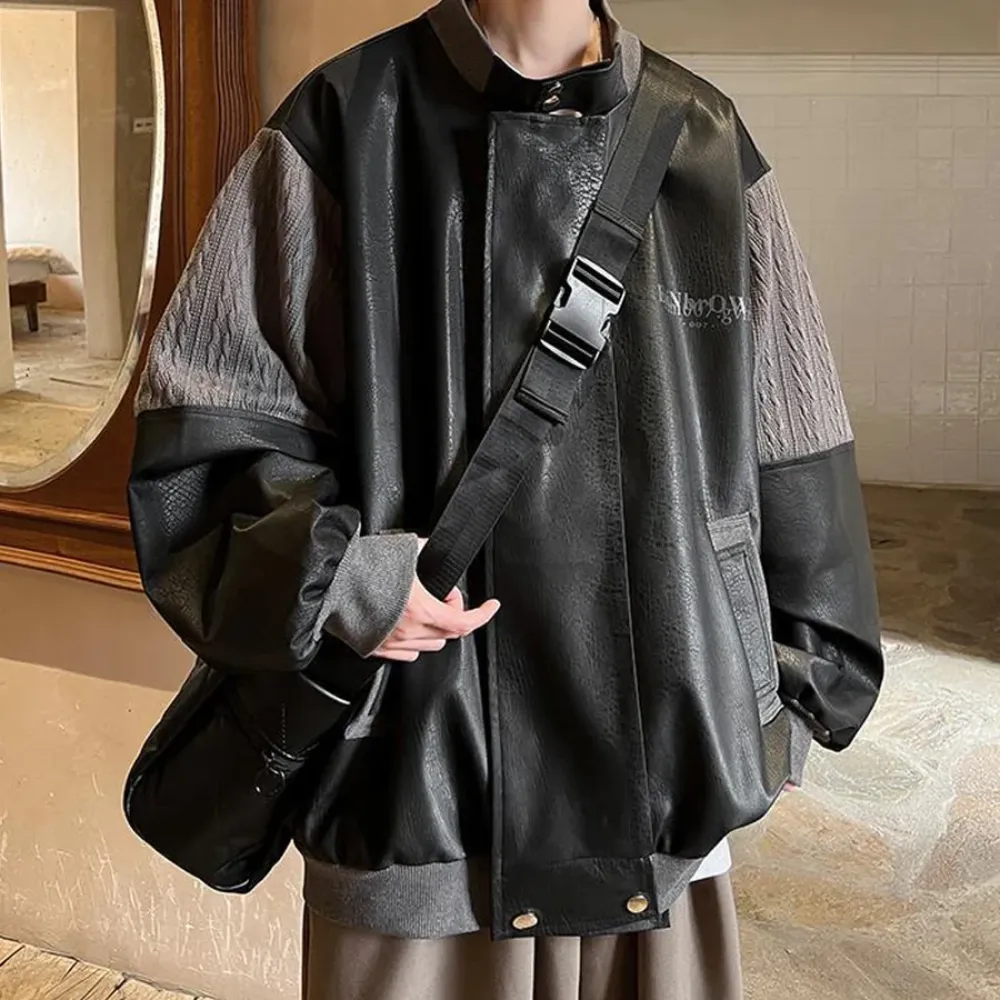“Japanese Pu Leather Splicing Wool” Jacket