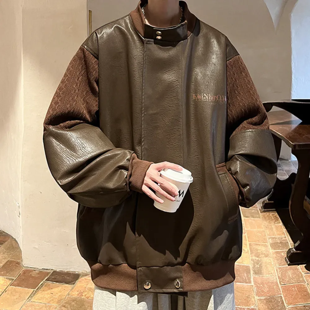 “Japanese Pu Leather Splicing Wool” Jacket