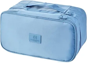 JJ POWER Travel Underwear Organizer Bag, Lightweight Double Layer Large Capacity Cosmetic Bag- Multiple Compartments and Pockets (Sea Blue)