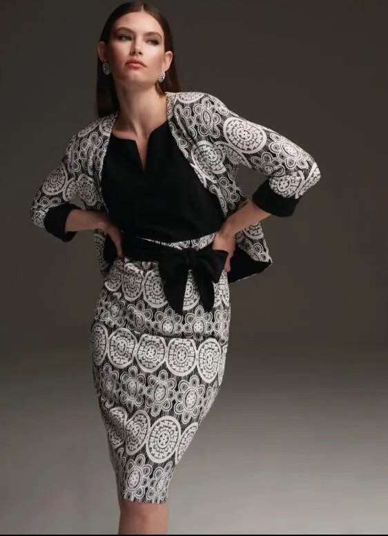 Joseph Ribkoff Dress and Bolero Set Black/White 213717