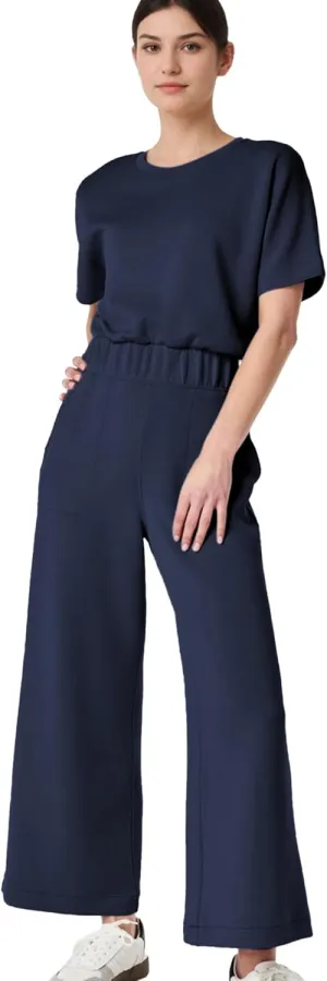 Jumpsuits for Women Casual Short Sleeve Cropped Wide Leg Pants Summer Loose One Piece Romper Jumpers Outfits