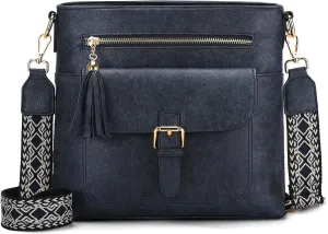 Kasqo Crossbody Bag for Women,Soft Vegan Leather Cross Body Purse Medium Shoulder Bag Handbags with Guitar Strap Tassel