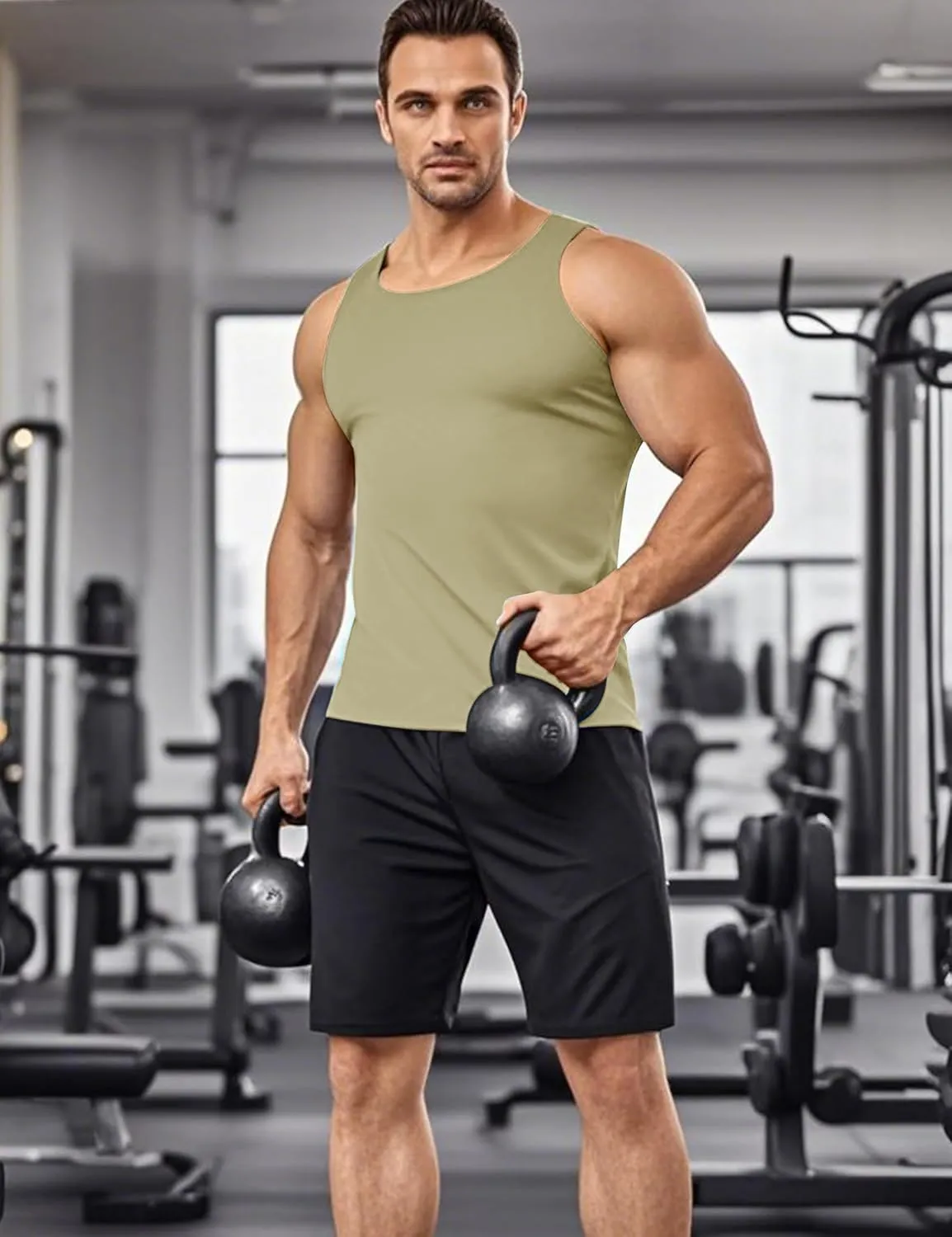 KEFITEVD Men's UPF 50  Tank Top Sleeveless Workout Swim Shirts Quick Dry Muscle Shirt for Bodybuilding Gym Beach