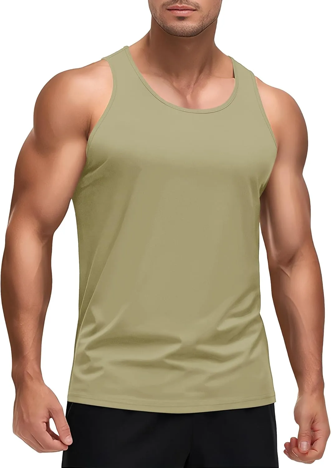 KEFITEVD Men's UPF 50  Tank Top Sleeveless Workout Swim Shirts Quick Dry Muscle Shirt for Bodybuilding Gym Beach