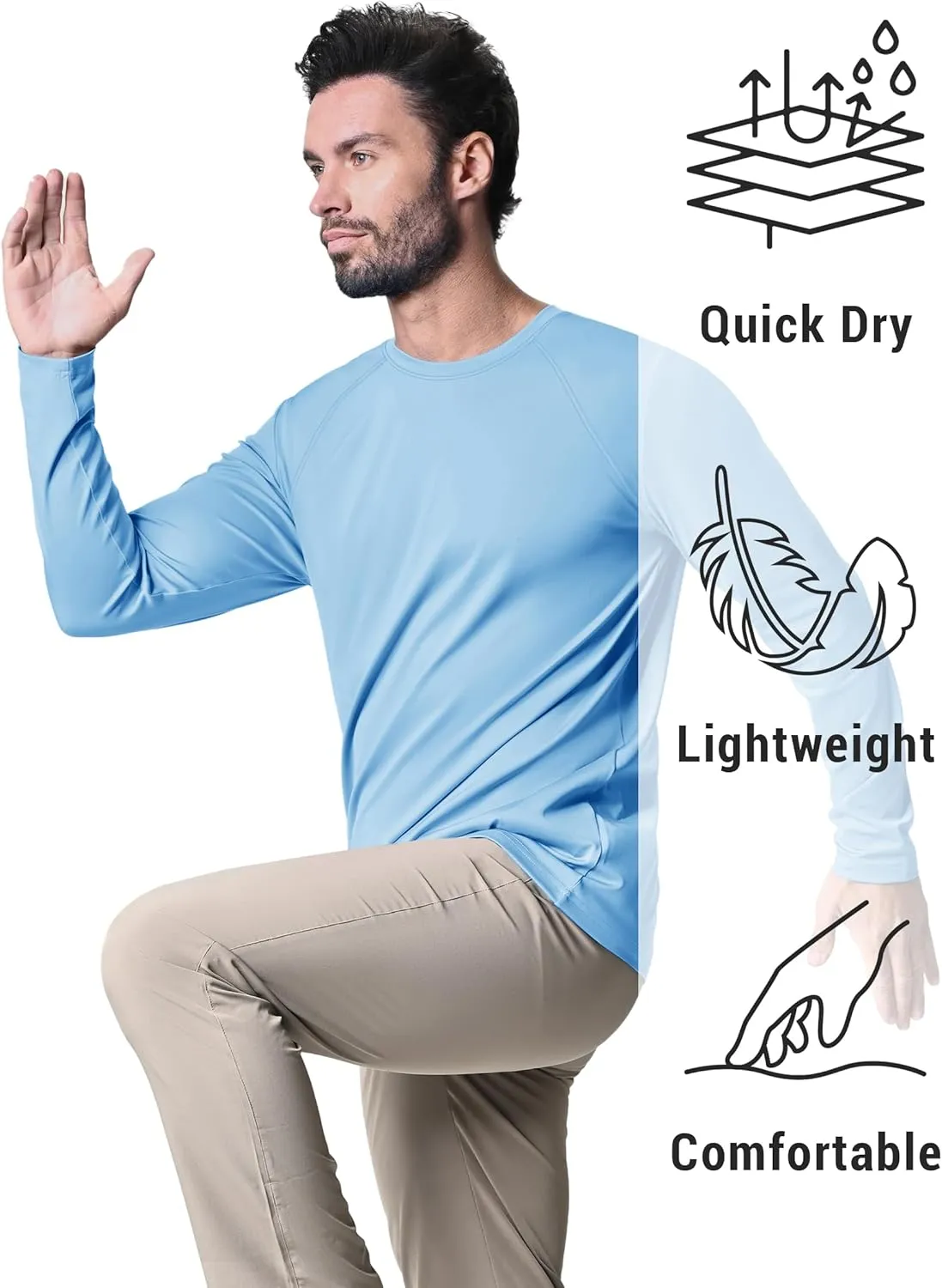 KEFITEVD Men's UV Sun Protection UPF 50  Shirts Long Sleeve Rash Guard Workout Quick Dry Shirt for Hiking Fishing Swimming