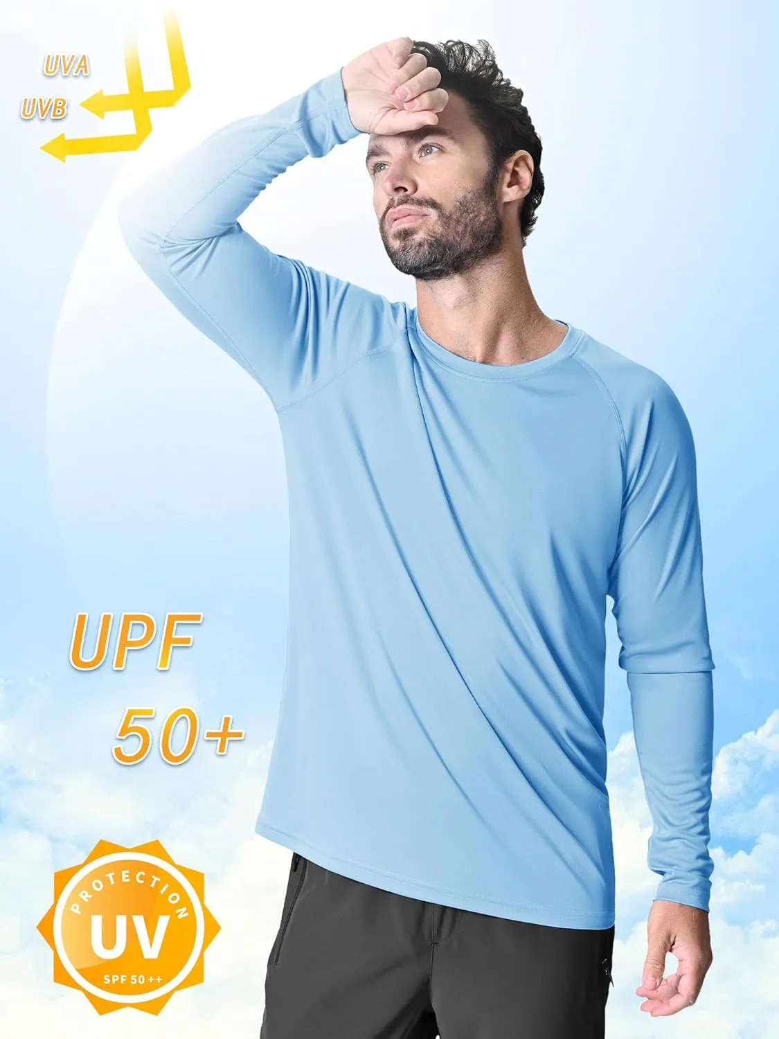 KEFITEVD Men's UV Sun Protection UPF 50  Shirts Long Sleeve Rash Guard Workout Quick Dry Shirt for Hiking Fishing Swimming